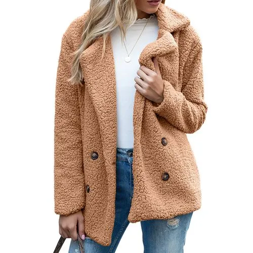 Women's Casual Solid Color Pocket Single Breasted Coat Woolen Coat