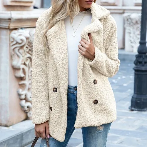 Women's Casual Solid Color Pocket Single Breasted Coat Woolen Coat