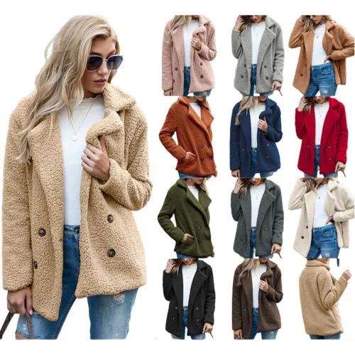 Women's Casual Solid Color Pocket Single Breasted Coat Woolen Coat