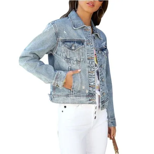 Women's Casual Solid Color Single Breasted Coat Denim Jacket