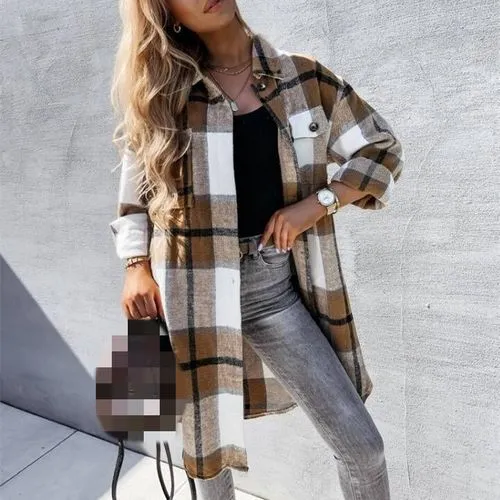 Women's Coat Blouse Long Sleeve Blouses Printing Streetwear Plaid