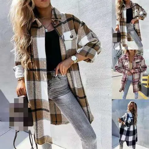 Women's Coat Blouse Long Sleeve Blouses Printing Streetwear Plaid