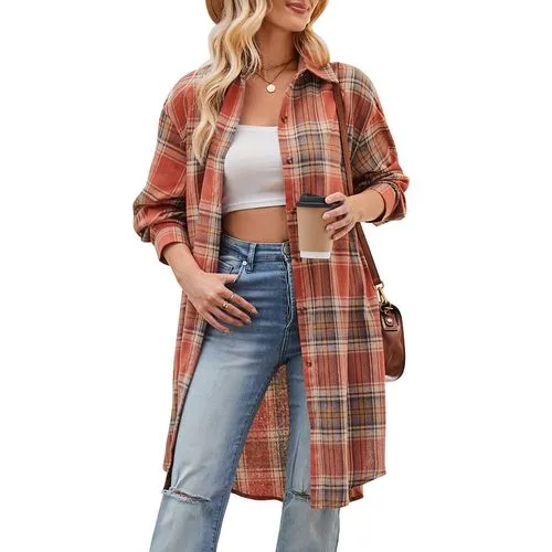 Women's Coat Long Sleeve Blouses Pocket Streetwear Plaid