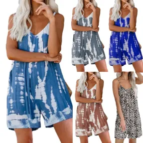 Women's Daily Simple Style Tie Dye Knee Length Printing Rompers