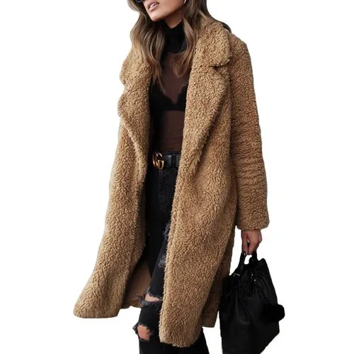 Women's Fashion Solid Color Placket Coat Woolen Coat