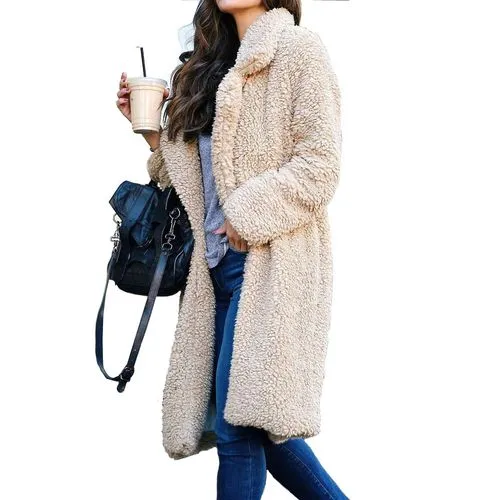 Women's Fashion Solid Color Placket Coat Woolen Coat