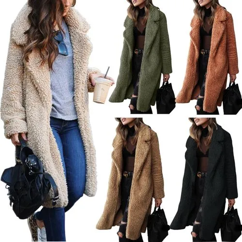 Women's Fashion Solid Color Placket Coat Woolen Coat