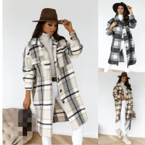 Women'S Fashion Tartan Patchwork Coat