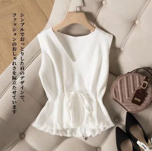 Women's Vest Sleeveless Tank Tops Belt Simple Style Solid Color