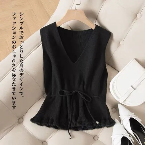 Women's Vest Sleeveless Tank Tops Belt Simple Style Solid Color