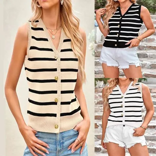 Women's Vest Tank Tops Contrast Binding Streetwear Stripe