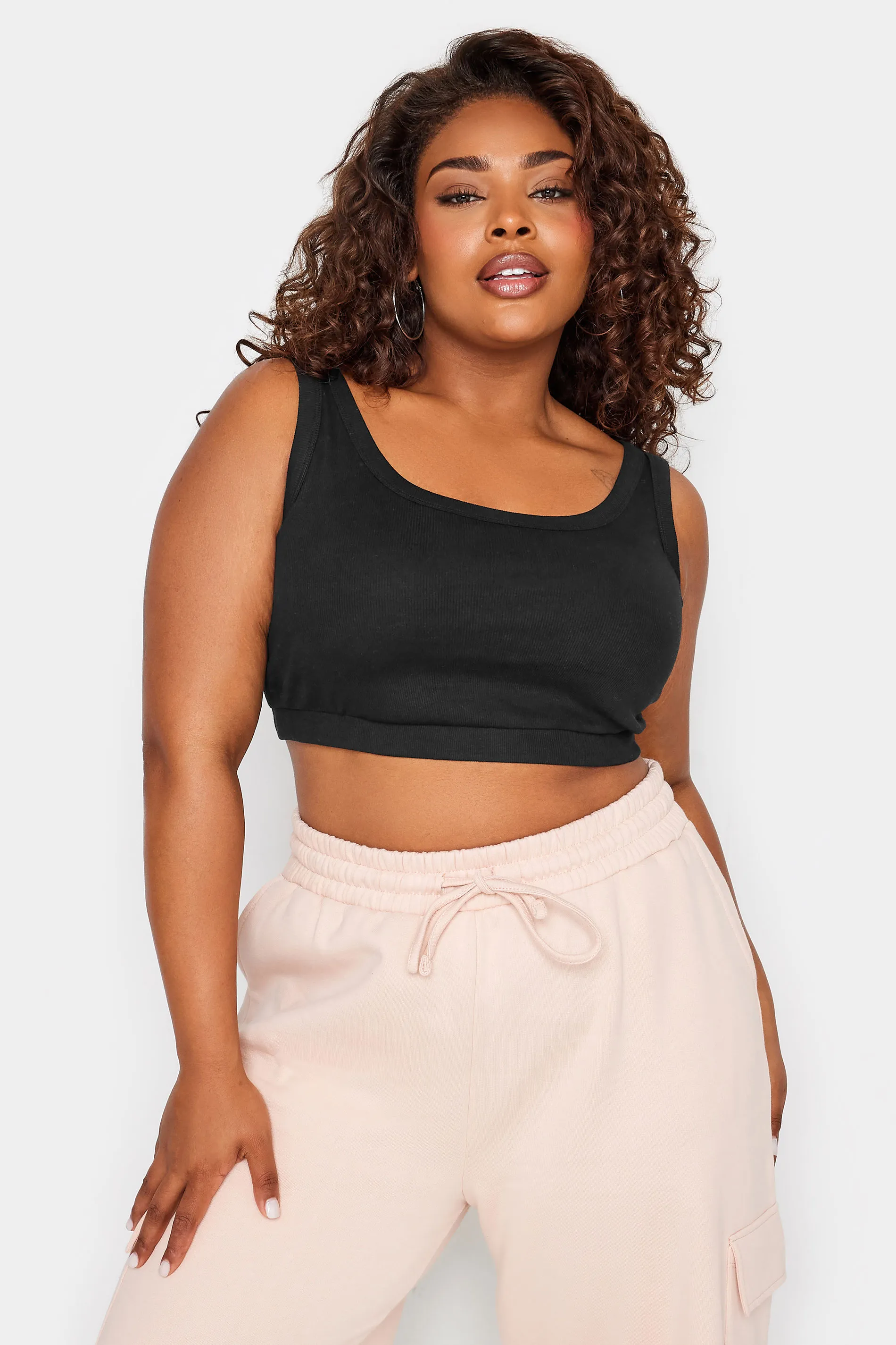 YOURS Curve 2 PACK Black Ribbed Crop Tops