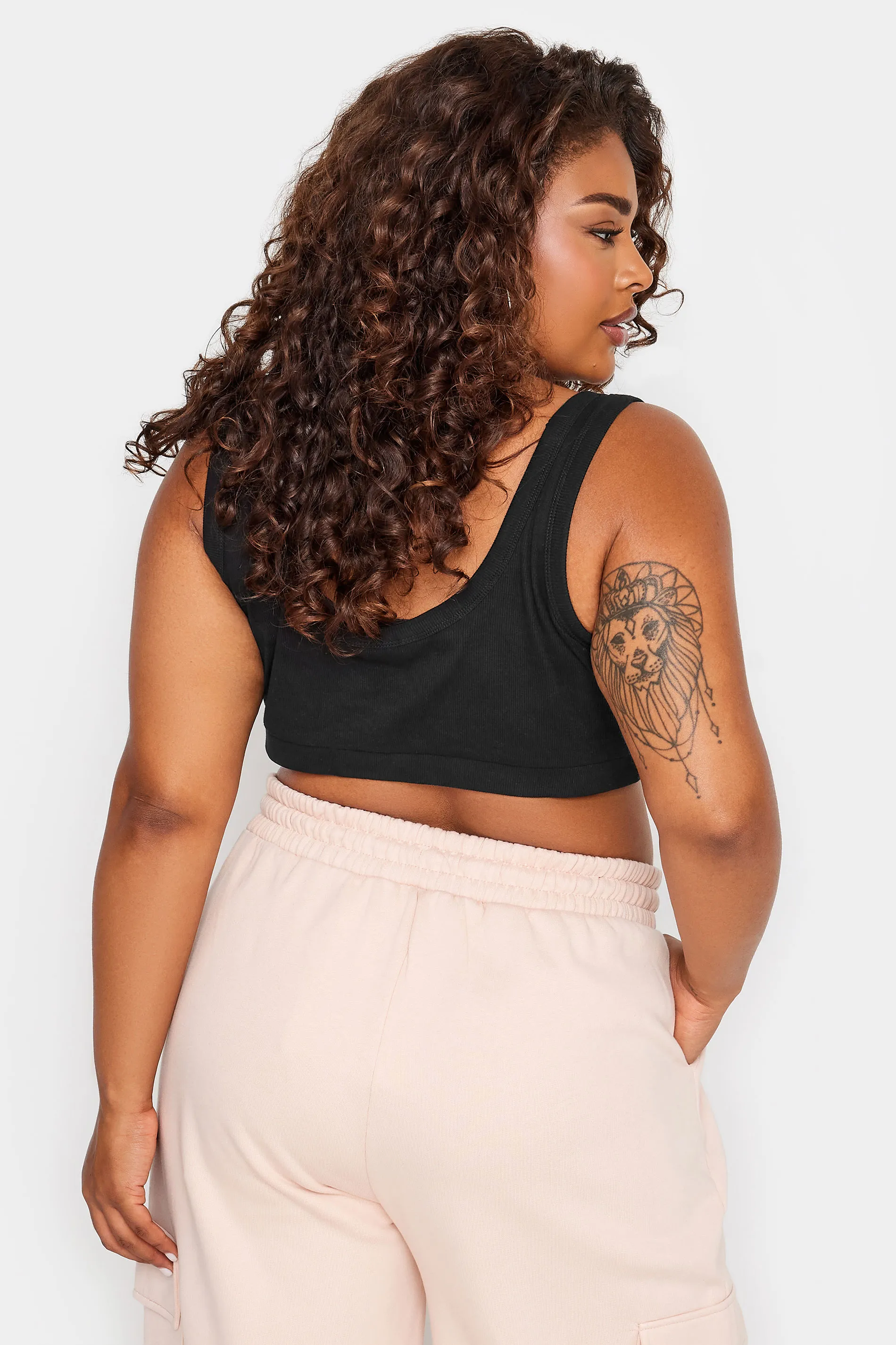 YOURS Curve 2 PACK Black Ribbed Crop Tops