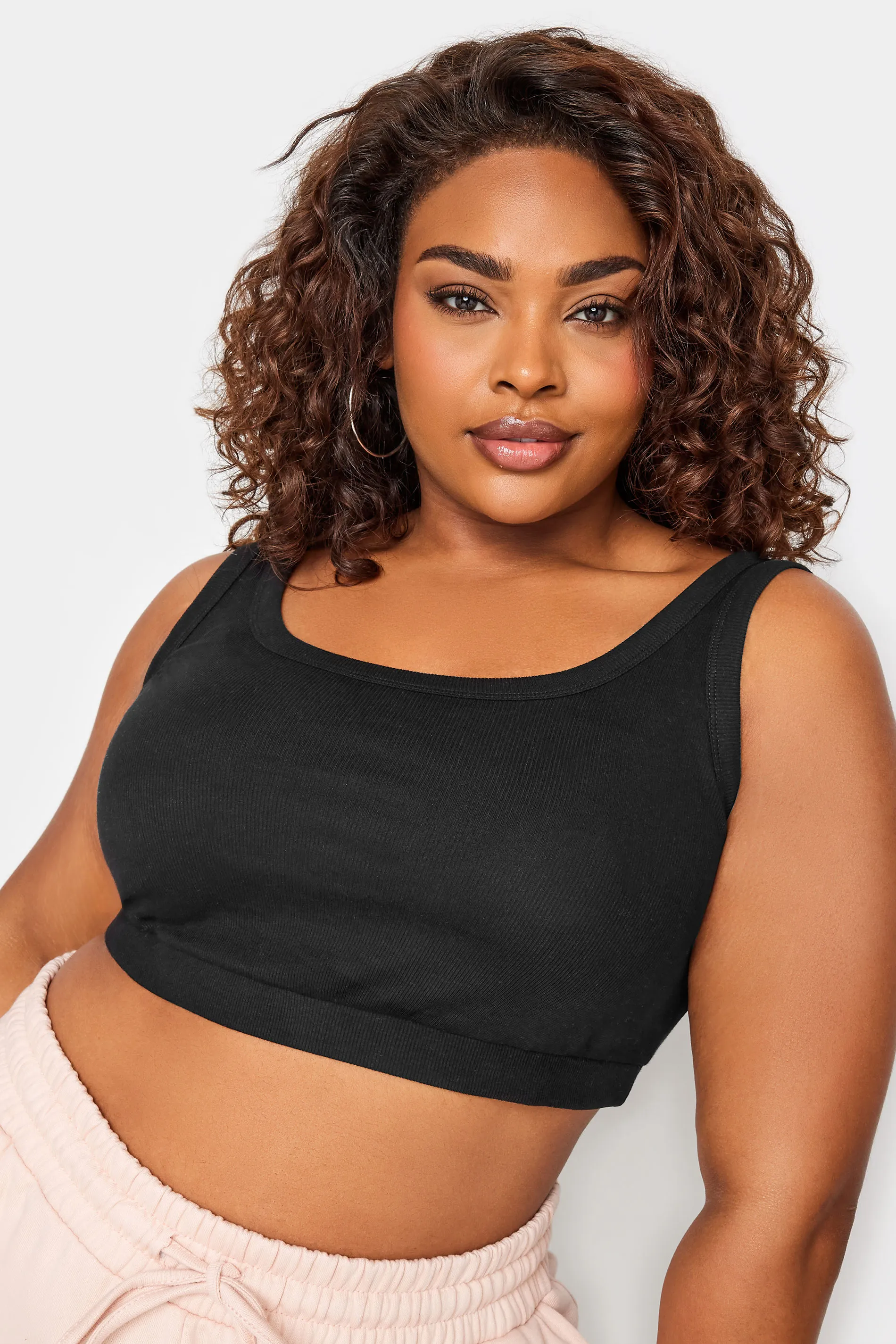 YOURS Curve 2 PACK Black Ribbed Crop Tops