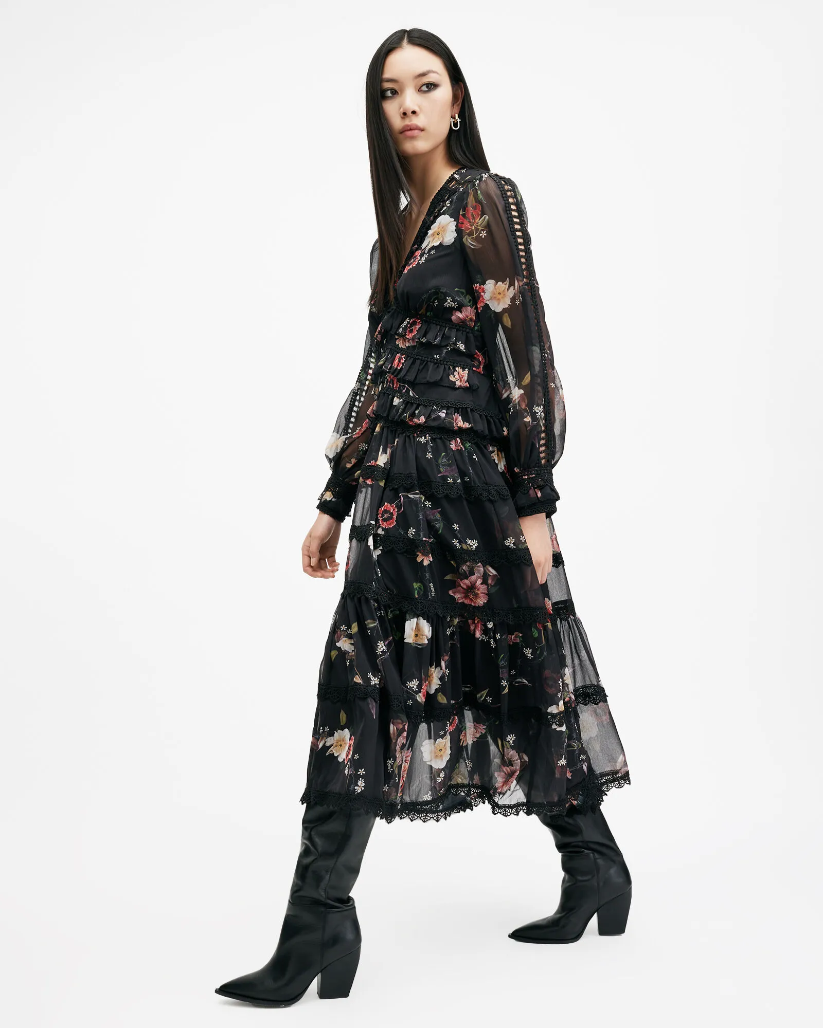 Zora Floral Ruffle Midi Dress